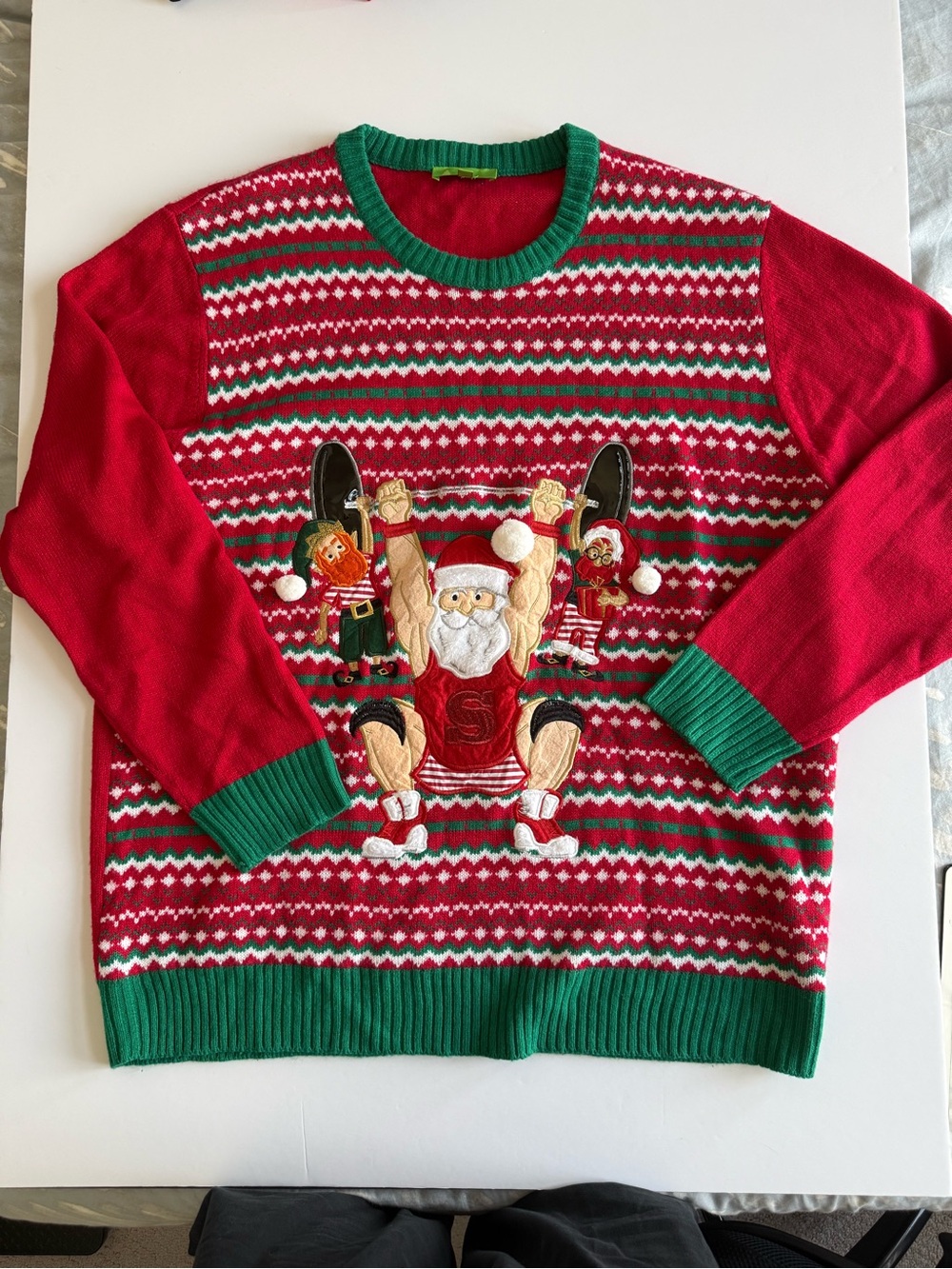 Red & Green Santa Weightlifter Christmas Sweater - Men